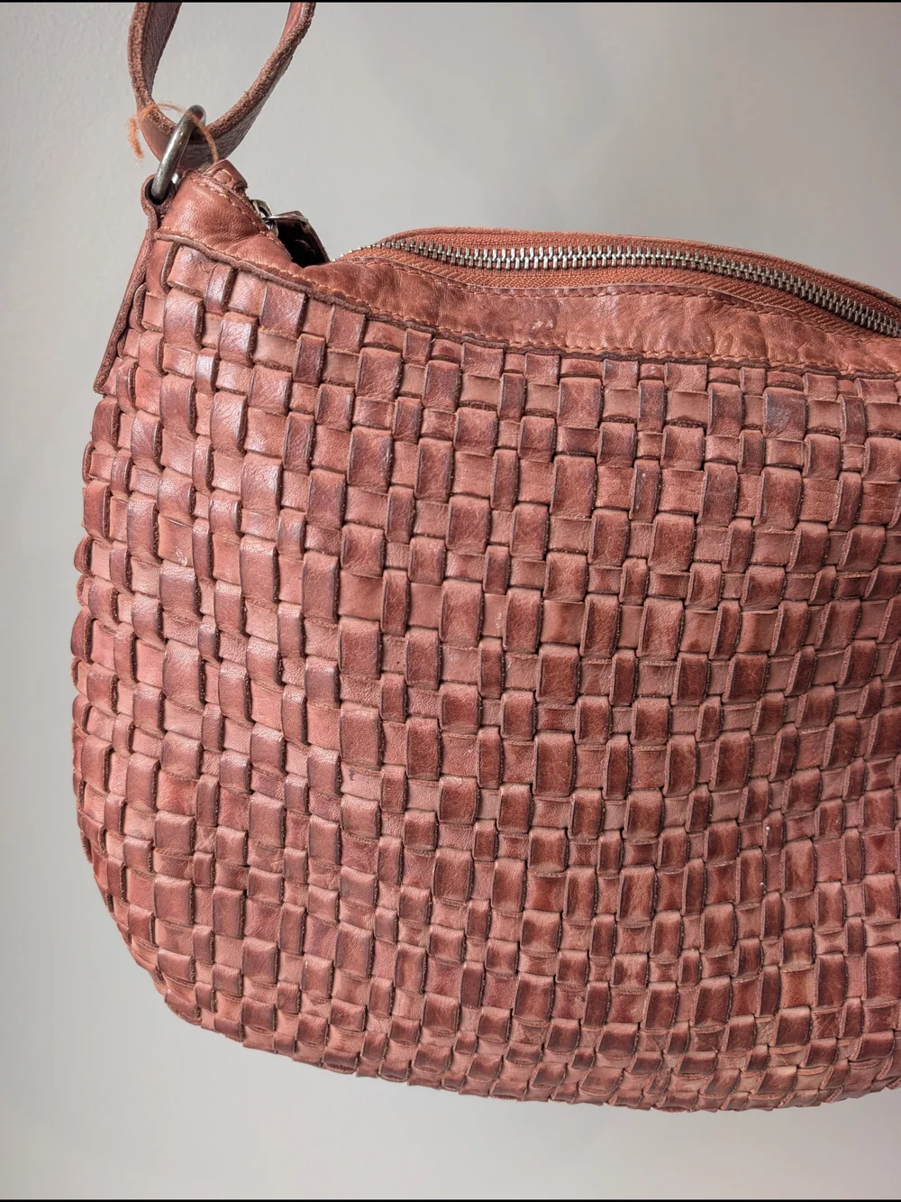Boho Hobo Shoulder Purse Valenca Holland Cognac Woven Leather CrossbodyBag 10x11